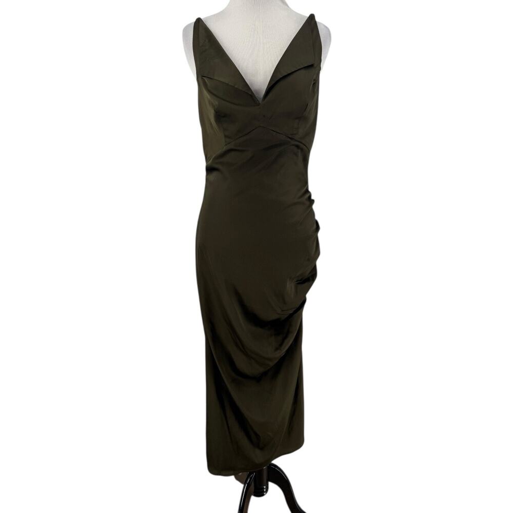 Mable‎ Women's Olive Green Sleeveless Tie Back Midi Dress Size Medium